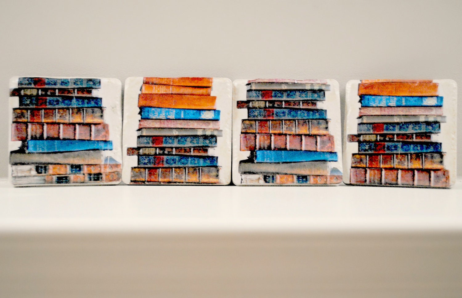 Vintage Stacked books coasters set of 4