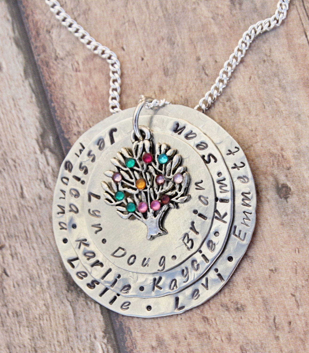 Hand Stamped Family Tree Necklace - Hand Stamped Mother Necklace -Tree Necklace-Grandmother Necklace- Family Tree Necklace With Birthstones