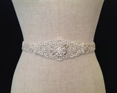 Rhinestone Crystal ,Pearl and Lux Satin Bridal Sash "The Antionette "