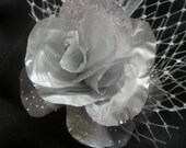 Silver Flower and Peacock Feather Fascinator
