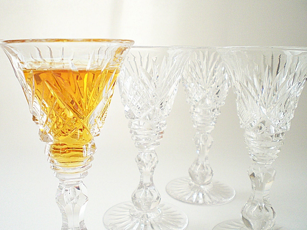 Vintage Cut Glass Stemware, Crystal Cordial Glasses, Liqueur Stems, Holiday Entertaining