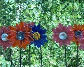 Bright and colorful fused  glass flowers for your garden. Happy flowers that will never fade