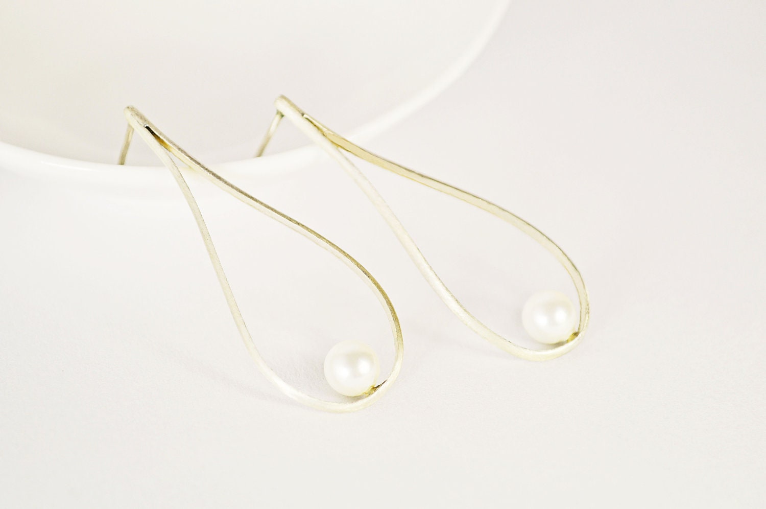 Drop sterling silver earrings with a pearl- free shipping- ready to ship