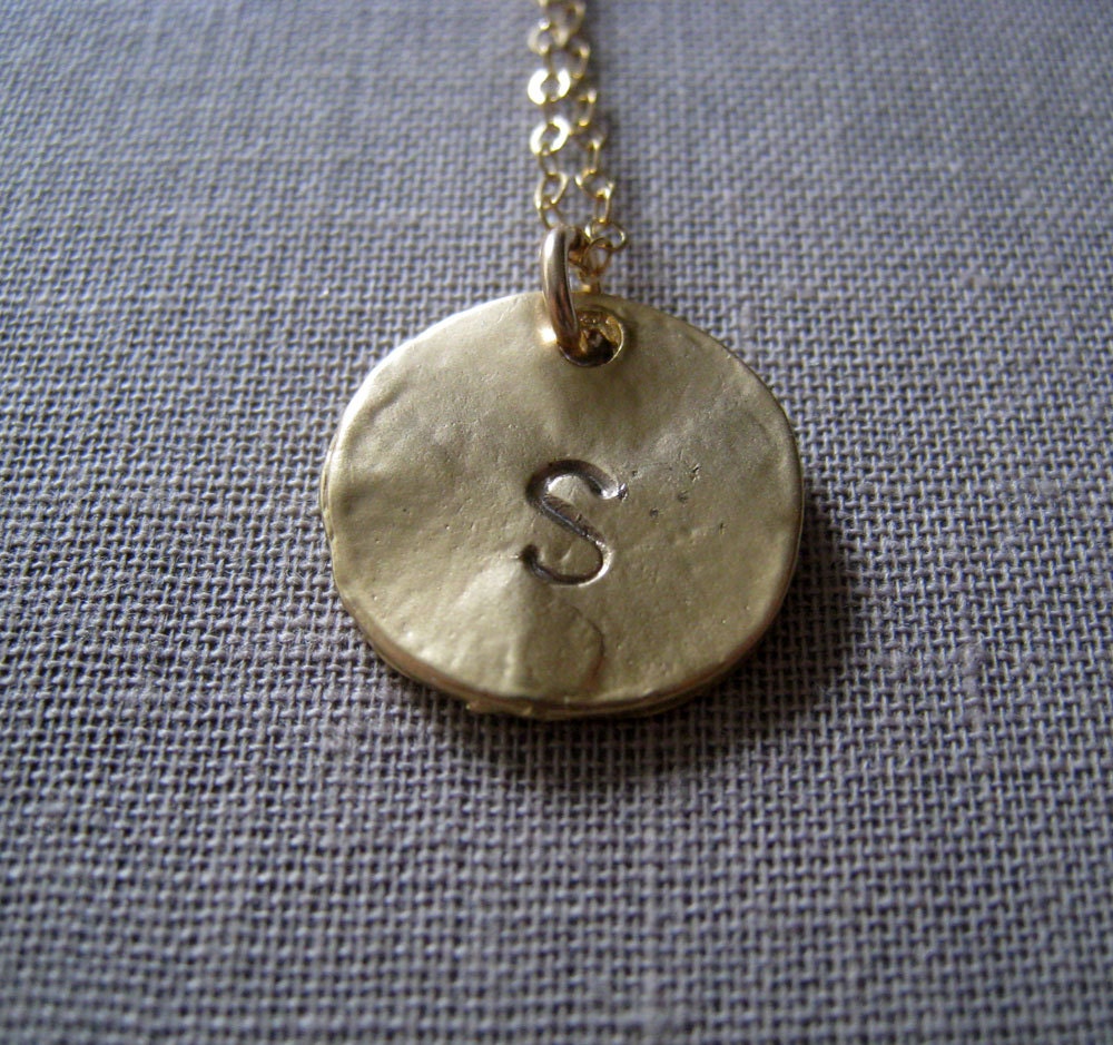 Gold Initial Necklace, simple monogram necklace, personalized jewelry, gold disk