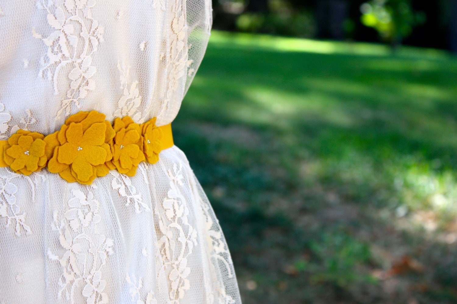 Mustard Yellow Felt Flower Rose Belt