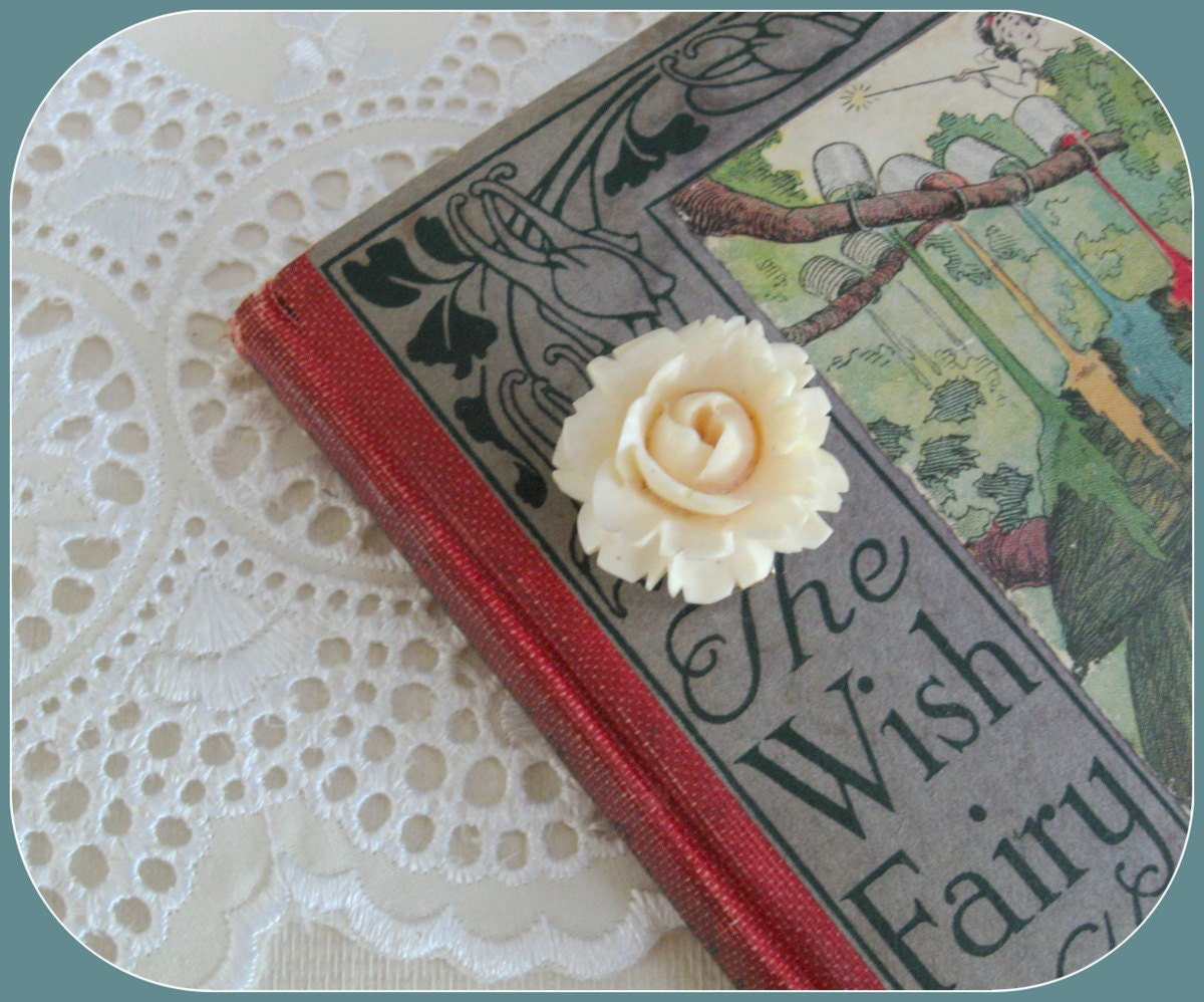 carved celluloid rose brooch ... vintage 1930s French Ivory pin