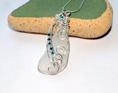 Sea Glass Beach Glass Wire Wrapped Necklace STERLING Lake Erie Wedding