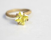 Brass Prong Ring with Yellow Zirconia Organic Modern Look T11