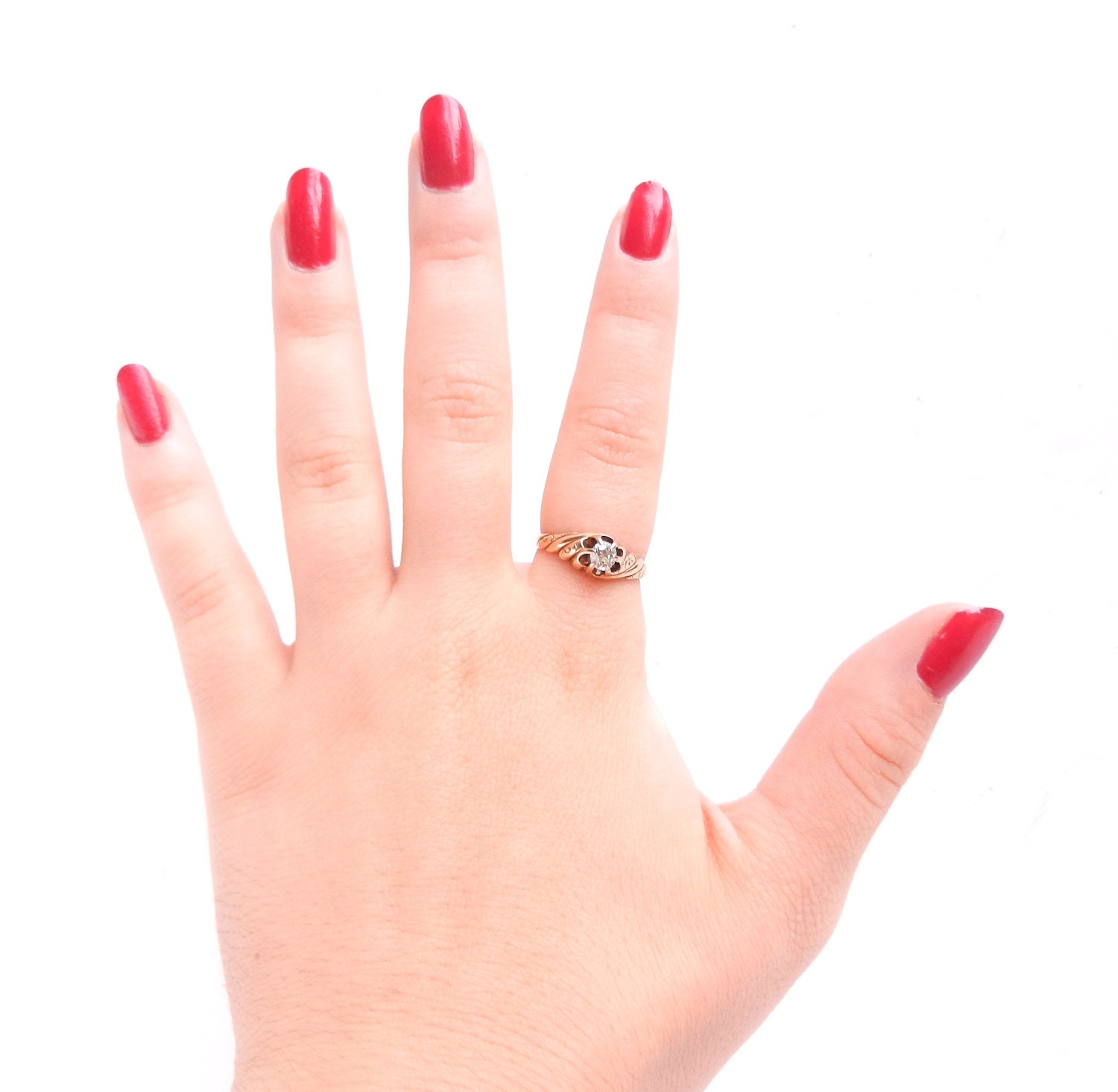 Antique 14K Rose Gold Diamond Ring -  Victorian Size 7.5 Engagement Fine Jewelry / Raised Solitaire