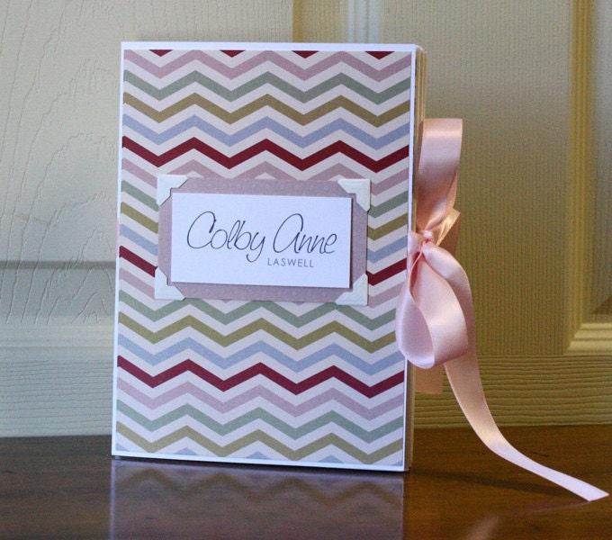 Baby Book, Girl, Chevron Pattern with vintage colors