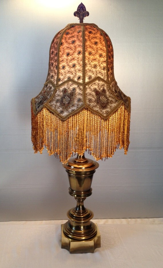 Vintage Medium Large Tassle Lamp Shade Ivory Beige Fabric Old Frame Shabby Chic 