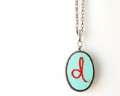 Initial Necklace Embroidered by Hand. Personalized Fabric Jewelry.  Handmade Initial Necklace by merriweathercouncil on Etsy