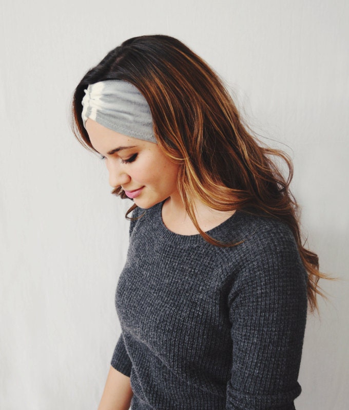 Smoky gray shibori velvet stretch headband turban ear warmer
