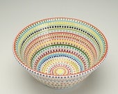 Serving Bowl Stripes and Dots Hand Painted Colorful Fruit or Small Mix Bowl