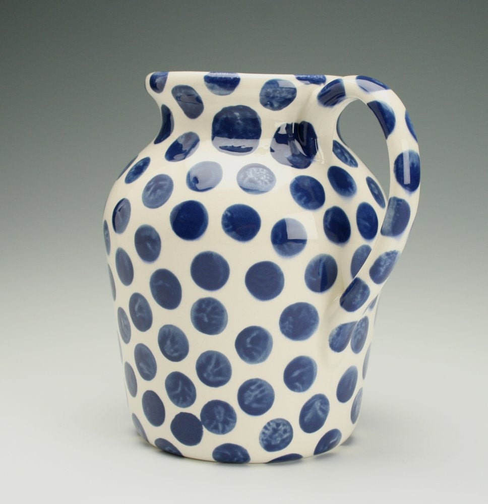 Indigo Polka Dot Pitcher Hand Painted Flower Vase
