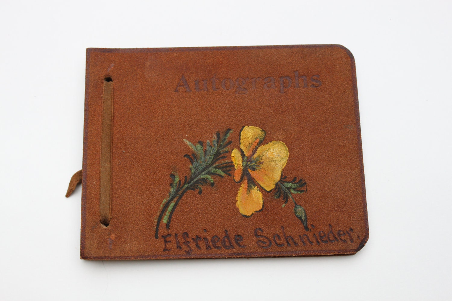 Autograph Book 1930s Vintage 30s Long Beach California Brown Leather Endearing Notes