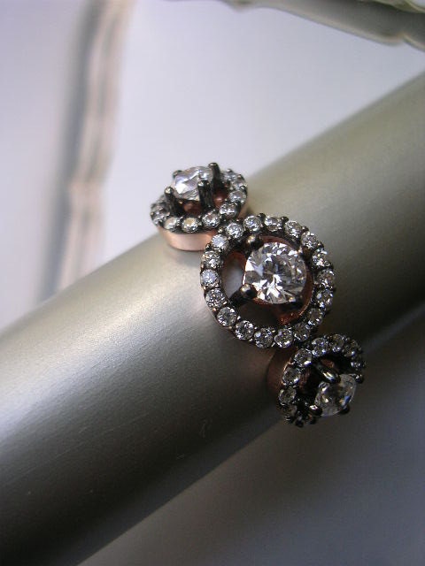 YESTERDAY,TODAY, TOMORROW  Ring  antique edwardian inspired sterling cz zirconia rose gold
