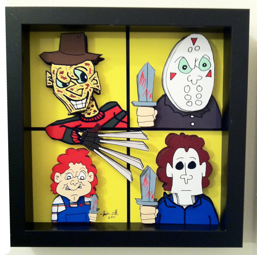 Horror Movie Art Freddy Krueger Jason Voorhees Mask Michael Myers Mask Chucky Doll 3D Pop Artwork Print