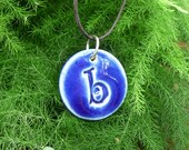 Letter Pendant & Cord Necklace - Kiln-Fired Stoneware Clay - "b" - Royal Blue