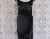 Vintage 80s Party Dress  Woman Clothing Holiday Fashion Cocktail Dress Paris Black  White Stripes Mermaid Long Vintage  Size S/M