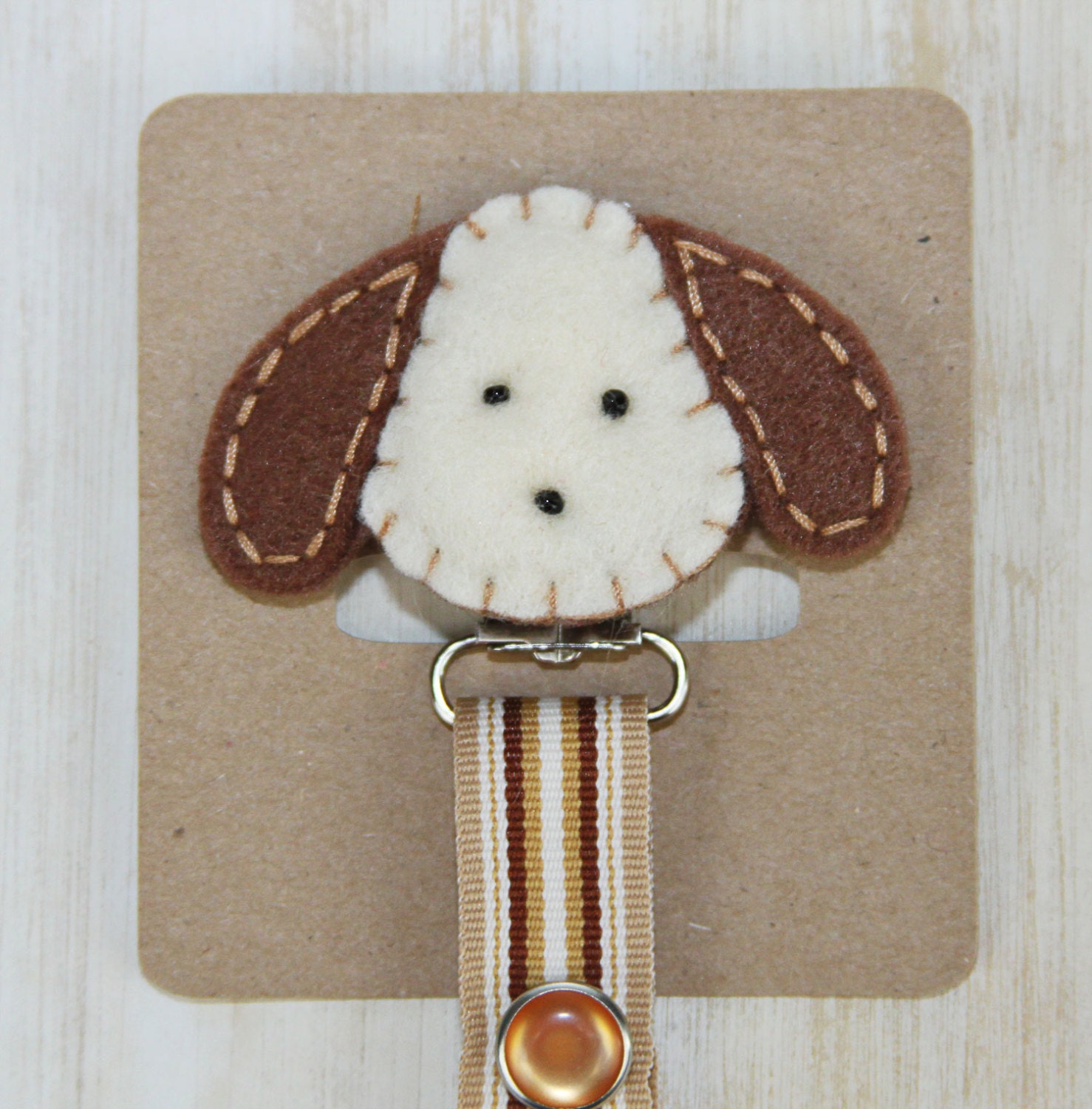Pacifier Clip - Brown Felt Puppy