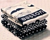Personalized Burp Cloths - Baby Boy Black and White Mustaches Chevron and Polka Dots