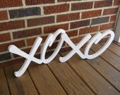 Hugs and Kisses Script Wooden Letters, XOXO Sign, Wall Art, Shelf Display, Love, Birthday, Anniversary Gift