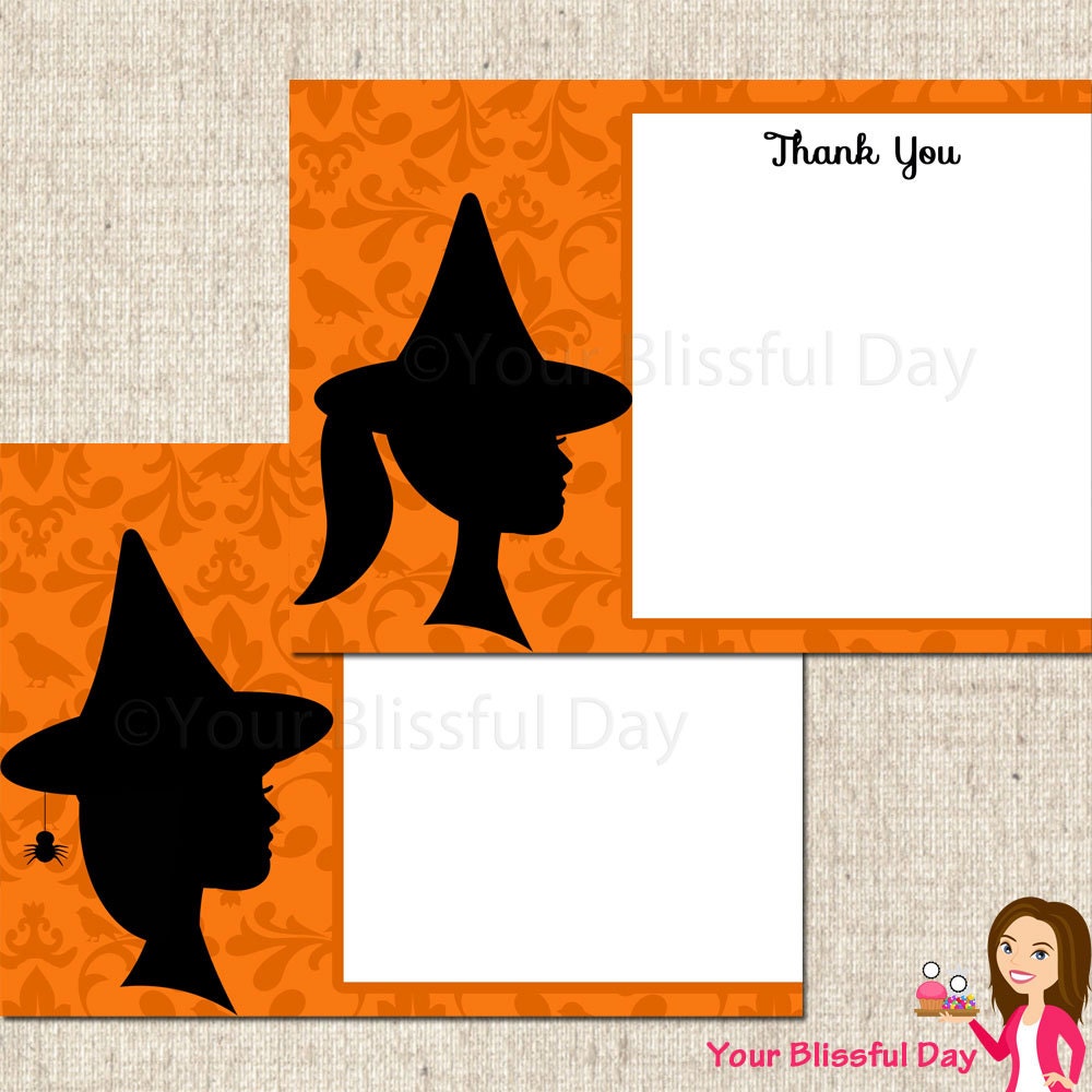 PRINTABLE Girl Halloween Silhouette Thank You Cards (Choose your character) Il_570xn