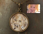 Single Portrait Large Circle - your child, grandchild, loved one - Original Oil Hand Painted Pendant Necklace