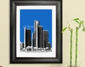 Detroit City Skyline - Detroit Skyline Poster Art Print 1, 8x10 - Choose your color