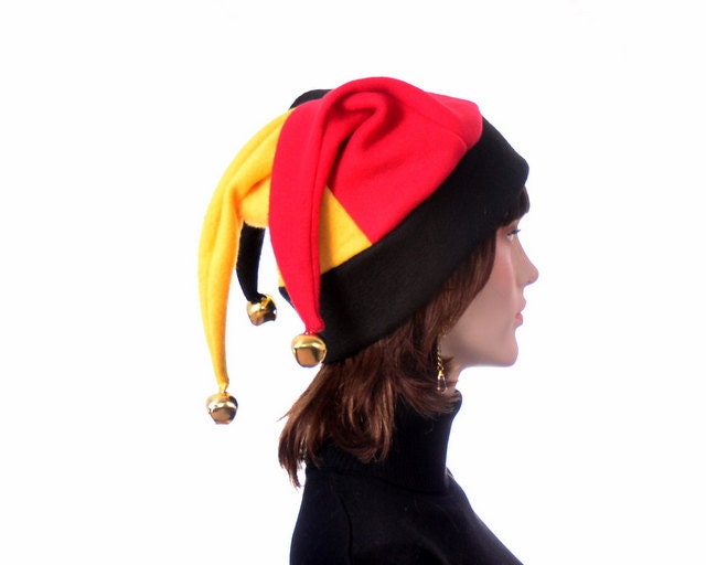 Red Black and Gold Jester Hat Motley Fool Hat Men Women Adult