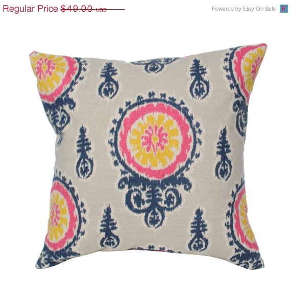 35 percent off SALE Decorative Pillows  Accent Pillow Throw Pillow Cushion Cover Pink Medallion Ikat 20x20  Pillow Cases