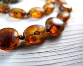 Rustic Single Strand Choker Necklace with Czech Glass Coins:  Honey Gold