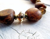 Caramel Nuggets Strand Necklace, Chunky Brown Czech Glass with Clear Saturn Mix