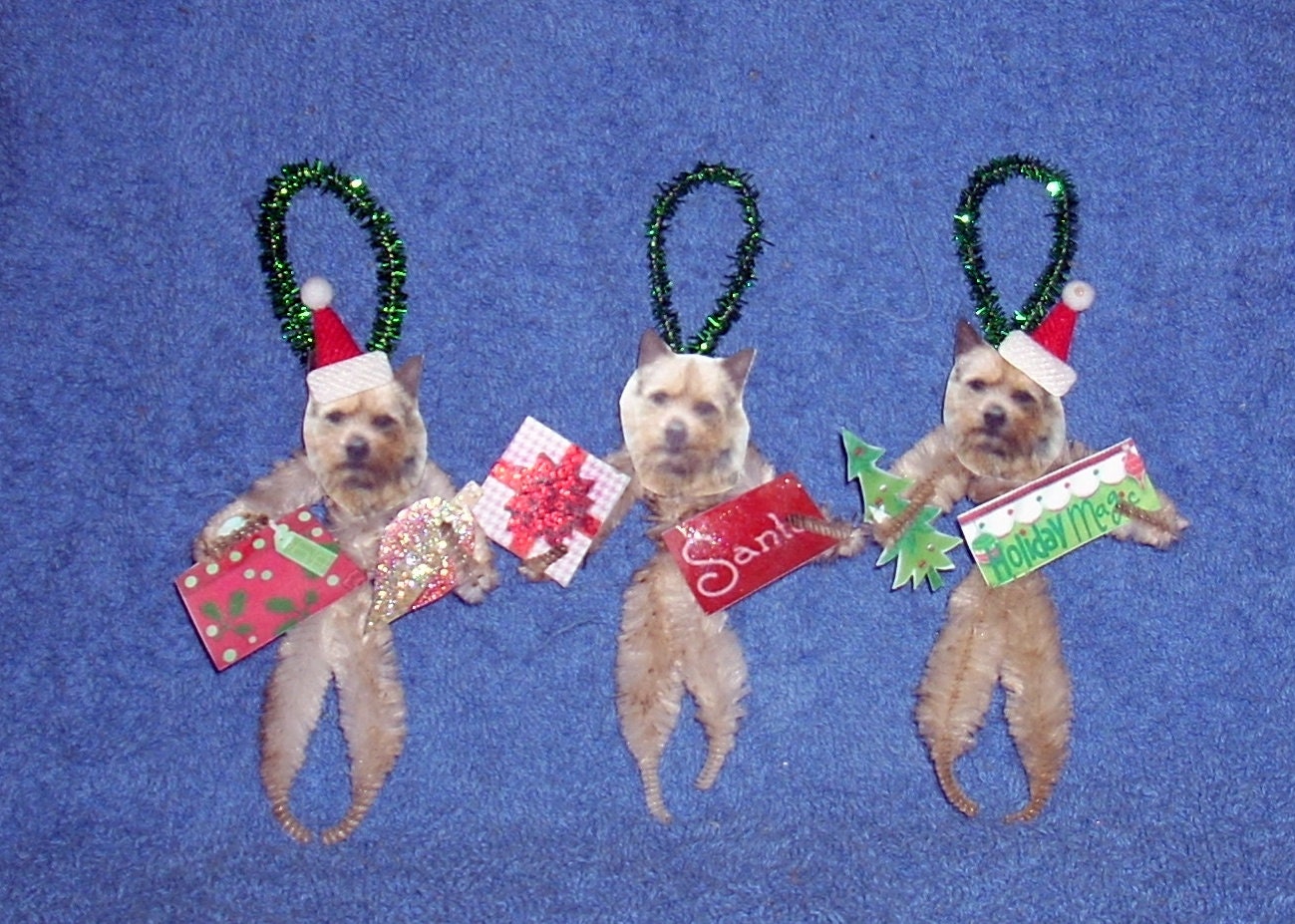 Vintage Style Chenille Christmas Ornaments Norwich Terrier