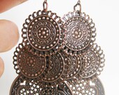 Tribal Henna Earrings. Antiqued Copper & Turquoise Jewelry. Long, dangly, shoulder dusters. Statement jewelry. Bold earrings.