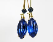 Blue Sapphire Earrings. Gold Earrings. London Blue Earrings. Blue Topaz. Elegant costume jewelry. Dangly Earrings. Something Blue