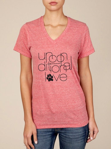 Unconditional Love Animal Rescue Unisex V-Neck Tshirt in Eco Red