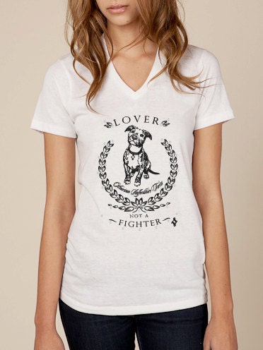 Lover Not A Fighter Pit Bull Organic Unisex V-Neck Tshirt