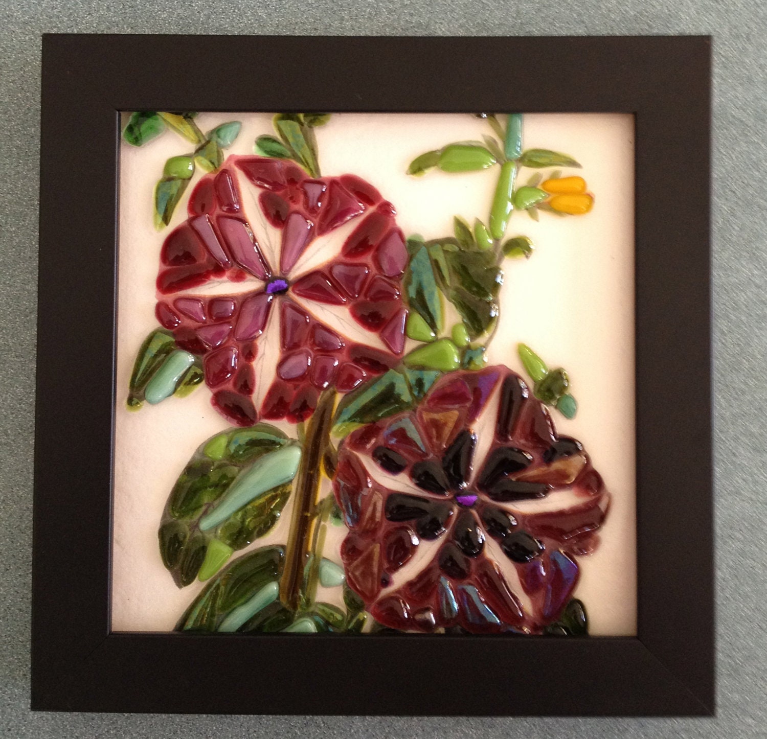 Fused Glass Petunia Flower Picture Framed Art