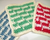 Waterfall Stitch Hand-Crocheted Dishcloth/Washcloth Set in Bright Hues