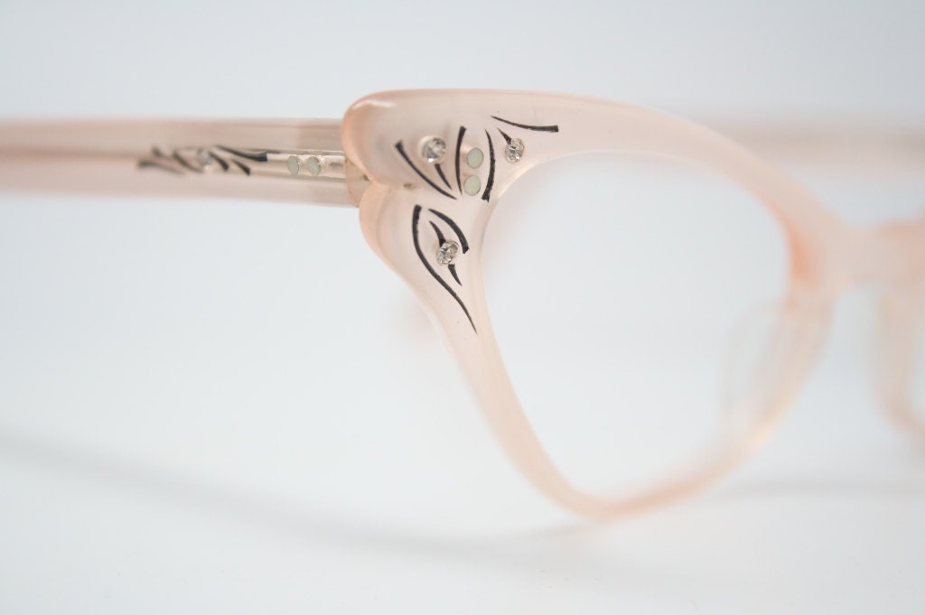 cat eye glasses Pink rhinestone vintage 1950s eyewear cateye frames
