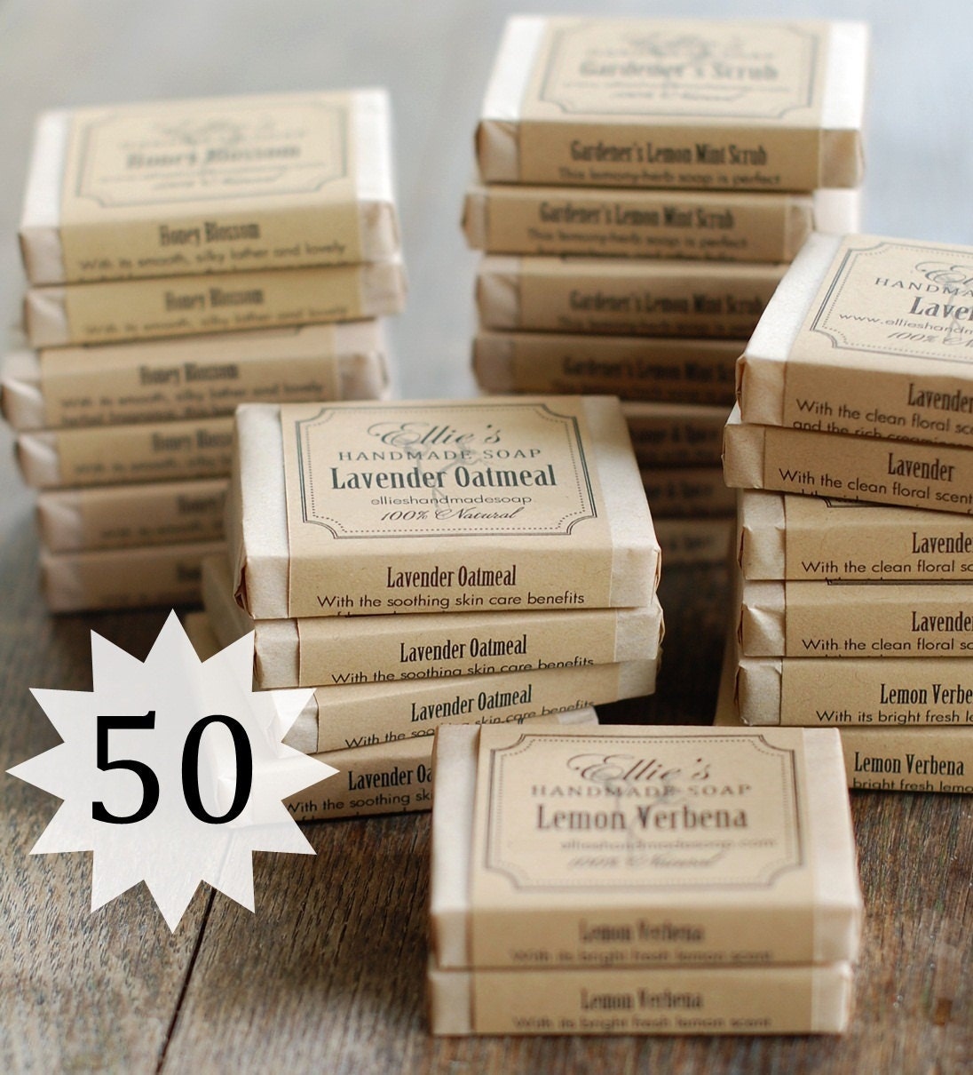50 Handmade Soap Favors - Natural Olive Oil Soaps for your Wedding, Shower, or Party