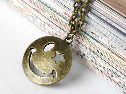 Antique Brass Smiley Necklace