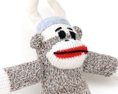 Viking Sock Monkey Doll - Small plush Sock Monkey Doll, Easter basket toy, Stuffed Animal