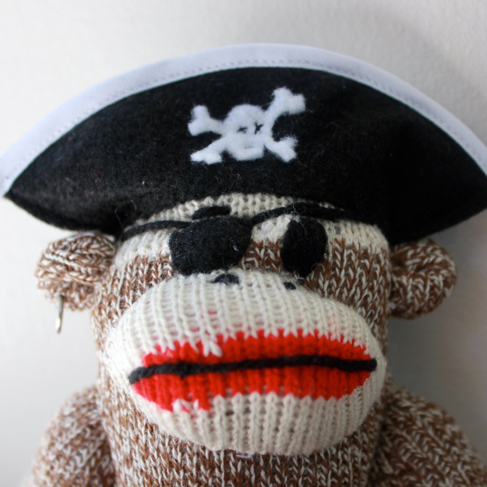 Pirate Sock Monkey Plush - Sock Monkey Doll, Small Stuffed Animal