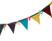 Jewel Fabric Bunting - Mardi gras bunting, Velvet bunting, Jewel tones, Vintage fabric