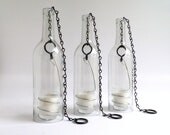 Three Clear Glass Wine Bottle Candle Holder Hanging Hurricane Lanterns