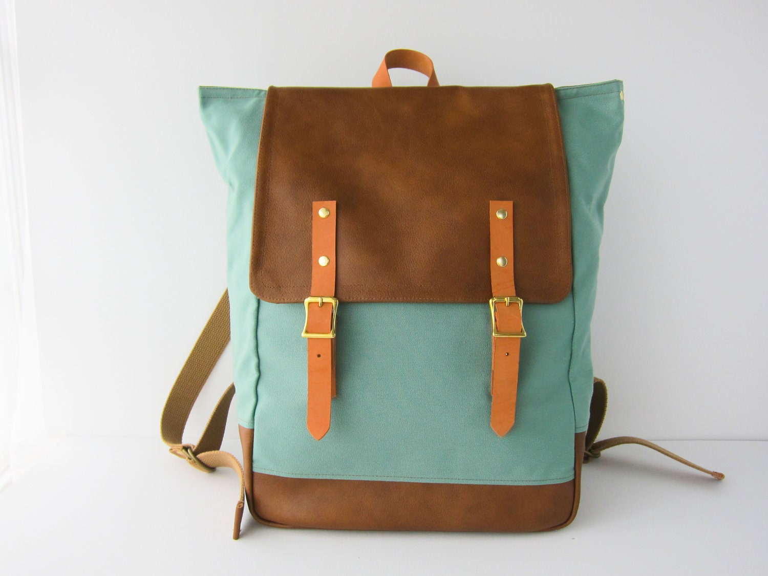 Backpack No.5 Dual Look -- Seafoam Green canvas with Leather