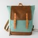 Backpack No.5  -- Seafoam Green canvas with Leather